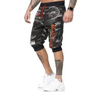 Violento Monte Carlo Men's Bermuda Shorts Capri Trousers Lightweight Cotton Shorts with Pockets Short Jogging Bottoms for Men up to 3XXL 3/4 Trousers Sports Trousers Knee-Length, Anti-red camouflage,