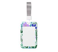 Violet and Blue Flowers Simple Boho Sliding Id Badge Holder Hard Plastic Work Card Case Name Tag Protector for Nurses Office