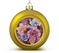 Violet and Crimson Flowers Christmas Ball Ornaments 2.4 Inch, Shatterproof Plastic Xmas Balls Funny Christmas Tree Ornaments Hanging Balls for Holiday Party Home Decor, 4PCS