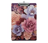 Violet and Crimson Flowers Clipboard, A4 Acrylic Clipboard with Hanging Hole, Ultra-Light Clip Board - Holds 100 Sheets, Shatterproof Document Holder for Office, 12.5" X 8.5"