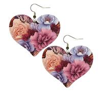 Violet and crimson flowers Leather Earrings for Women Heart Earring Lightweight Dangle Earrings Jewelry Gifts, One Size, No Gemstone