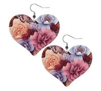 Violet and crimson flowers Leather Earrings for Women Heart Earring Lightweight Dangle Earrings Jewelry Gifts