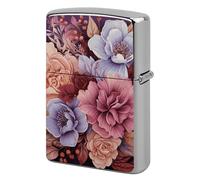 Violet and Crimson Flowers Lighter Case Metal Protective Cover with Double-Sided Art Design, Cool Lighters Pouch Shockproof Lighter Cover for Men Women Gifts, Lighters Not Included