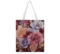 Violet And Crimson Flowers Tote Bag, Aesthetic Canvas Tote Bag Reusable Grocery Shopping Bag for Women Men