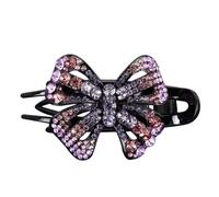 Violet Bow Rhinestone Hair Clip - 9.5cm Sparkling Alligator Clip with Purple/Champagne/Blue Crystals, Non-Slip Teeth, Gift Hairpin for Parties/Wedding
