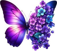Violet Butterfly Flower Vinyl Decal Stickers, Cover Marks, [Qty:4] 1@ 20cm Tall Ideal for Toilets, Car, Wall or Laptop. 3@ 7cm Tall for Phone & Cups, Purple Floral Butterflies Graphics (Half Violet)