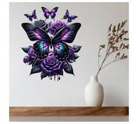 Violet Butterfly Flower Vinyl Decals, Purple Floral Wall Decor for Home 32cm