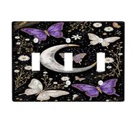 Violet Butterfly Light Switch Cover Plate, Moon and Flower Design for Wall Decor, Thermoplastic Wall Plates, Standard Size Triple Toggle