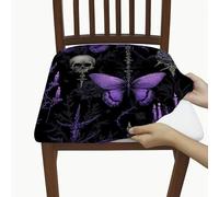 Violet Butterfly Skull Chair Seat Covers, Stretch Removable Spandex Cushion Protectors with Gothic Floral Print, Stylish Decorative Covers for Home Decor 2PCS