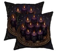 Violet Candle Throw Pillow Covers, Mystic Pattern Decorative Pillow Case, Autumn Halloween Home Décor Soft Velvet Cushion Covers for Sofa Bedroom Living Room 20x20 Inch
