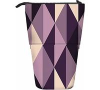 Violet Diamonds Telescopic Pencil Stationery Case Pens Storage Box with Zipper Closure for Women Men Boys Girls Rhombus Shaped Geometric Diagonal Purple Lilac Checkered