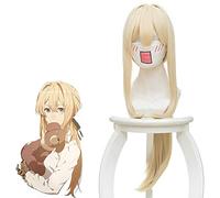 Violet Evergarden Blonde Long Straight Ponytail Headwear Heat Resistant Synthetic Hair Cosplay Halloween Party + Free Wig Cap
