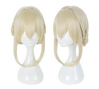 Violet Evergarden Ponytail Braid Buns Blonde Hair Heat Resistant Cosplay Costume Wig + Wig Cap + Ribbon