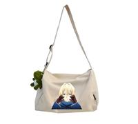Violet Evergarden Shoulder Bag Anime Cute Shoulder Bag 30 * 20 * 20cm Travel Handbag Canvas Crossbody Bag Teenager Large Capacity Handbag (Off-White)