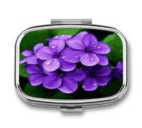 Violet Flower pilldispenser 2-Compartment Portable Travel Square PillCase Daily with Store Vitamins Pocket Medicine Organizer for Office Home Fish Oil