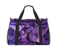 Violet Flower Print Travel Tote Bag 50 x 33 x 26 Folding with Should Strap & Dual Handles for Weekend Trips, Gym, Business Travel & Airport Carry-On