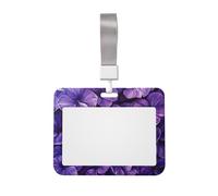 Violet Flower Printed ID Badge Holder with Lanyard, Clear Plastic Badge Holder for Work, School, Hospital, Security - Water Resistant & Dirt Proof