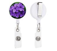 Violet Flower Retractable Badge Reel - Personalized ID Name Badge Holder with Lanyard Cute Badges Reel Holder Round Nurse Doctor Name Tag Badges Clip for Work