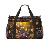 Violet-Gold Butterflies2 print Carry on Luggage for Women Men Shoulder Weekender Crossbody Bag for Yoga Travel Must Haves, Black, One Size