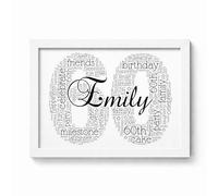 Violet Grace Personalised 60th Birthday Name & Number Word Art Print - 60 Sixty Picture Keepsake Gift - A5, A4, A3 Poster, Prints & Framed