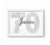 Violet Grace Personalised 70th Birthday Name & Number Word Art Print - 70 Seventy Picture Keepsake Gift - A5, A4, A3 Poster, Prints & Framed