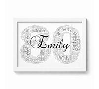 Violet Grace Personalised 80th Birthday Name & Number Word Art Print - 80 Eighty Picture Keepsake Gift - A5, A4, A3 Poster, Prints & Framed