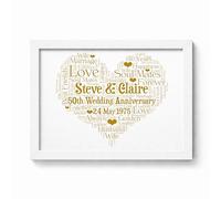 Violet Grace Personalised Heart Golden Anniversary Word Art Print - Custom Golden 50th Wedding Anniversary Picture Wall Art Gift For Couples, Wife - 100% unique to you | A5, A4, A3 Printed & Framed