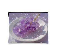 Violet Grape Makeup Bag, Aesthetic Fruit Pattern Cosmetic Travel Organizer for Women, Portable Small Canvas Zipper Pouch, Perfect for Spring Festivals and Everyday Use, Violet, 7x9 Inch, Grape