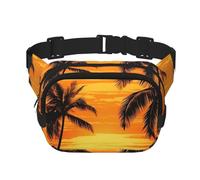 Violet Green Glow Fanny Pack for Women Men Fashion Waist Pack Adjustable Belt Bag for Workout Running Travelling Casual Waist Bag, Tropical Palm Trees Scene Sunset, One Size
