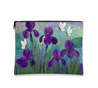 Violet Iris Makeup Bag, Vintage Floral Cosmetic Travel Pouch for Women, Portable Small Canvas Zipper Organizer, Spring Gift Toiletry Bag, Festival Accessory, Violet, 7x9 Inch, Iris