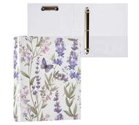 Violet Lavender Flowers Butterflies 1.5 Inch 3 Ring Binder Holds 200 Sheets, Round Ring Binder Notebook Binder for School Supplies, 1 Pack
