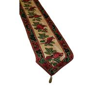 Violet Linen Decorative Christmas Cardinal Design Tapestry, 13" X 70" Table Runner