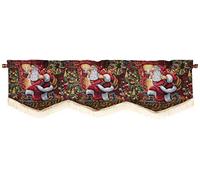 Violet Linen Decorative Christmas Tapestry Window Valance, 60" x 15", Santa Claus Design