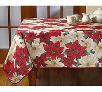 Violet Linen European Christmas Poinsettia Floral Design Tablecloth, 60" X 120, Beige