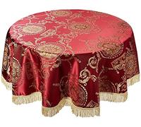 Violet Linen Prestige Damask Design Tablecloth, 60" Round, Burgundy