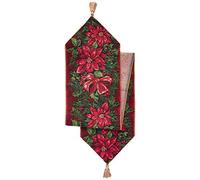 Violet Linen Tapestry, Polyester, Poinsettia Design, 13" x 70"