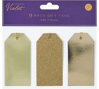 Violet Luxury Christmas Tags - Pre-Strung, Modern - Pack of 9 (Gold)