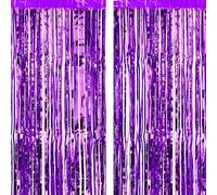 Violet Metallic Party Backdrop Decorations 2 Pack Foil Fringe Curtains for Photo Booth, Birthday & Holiday Events for Wall, Door or Window Easy to Hang and Reusable Violet Party Decor