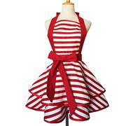 Violet Mist Cute Lovely Retro Aprons for Women Girls Ladies Sexy Vintage Aprons Christmas Apron Red Striped Vintage 50s Apron kawaii Cooking Kitchen Ruffle Apron for Housewife Waitress Mother's Gift
