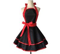 Violet Mist Cute Retro Apron Lacy Vintage Maid Polka Dot Cooking Apron with Pockets for Women Ladies (Red-B)