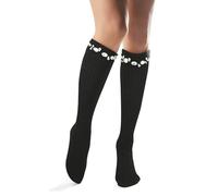 Violet Mist Girls Cute Ruffle Knee High Socks Women Novelty Pearl Bow Knee High Tube Long Socks Kawaii Goth Lolita Socks Gift, Black Diamond Knee High, One size