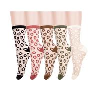 Violet Mist Mesh Sheer Socks for Women Girls Cute Lace Socks Vintage patterned See Through Transparent Silk Socks Gifts, Vintage Leopard Print, One Size