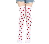 Violet Mist Thigh High Socks for Women Novelty Polka Dot Over the Knee High Socks Black Funny Extra Long Sock Thigh Highs, White, Red Polka Dot, One size