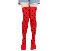 Violet Mist Thigh High Socks for Women Novelty Polka Dot Over the Knee High Socks Black Funny Extra Long Sock Thigh Highs, Red, Black Polka Dot, One size