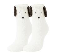 Violet Mist Womens Fuzzy Socks with Grips Winter Warm Fluffy Soft Slipper Socks Cozy Hospital Non Slip Socks Cute Animal Sock, White Dog, One Size