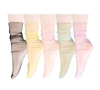 Violet Mist Women's Lace Ankle Socks Sheer Mesh Slouch for Women Girls Cute Tulle Loose Transparent Dress Socks Decorated, Solid Color-5pack, One size