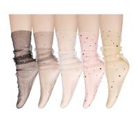 Violet Mist Women's Lace Ankle Socks Sheer Mesh Slouch for Women Girls Cute Tulle Loose Transparent Dress Socks Decorated, Sparkle Star and Moon-5pack, One size