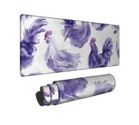 Violet Rooster Large Gaming Mouse Pad, Watercolor Chicken Design Stitched Edge Mousepad, Rubber Non-Slip Washable Gaming Mouse Pad for Home and Office Computer, Laptop 16x36 Inch