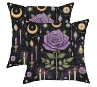 Violet Rose Throw Pillow Covers Set of 2, Celestial Floral Decorative Cushion Cases, Home Sofa Bed Couch Accents for Halloween Autumn Decor 28x28 Inch