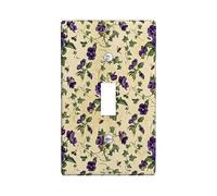 Violet Single Light Switch Cover Plate, Vintage Botanical Ivy Bee Spring Violet Plastic Standard Size Switch Plate Decorative for Bedroom Bathroom Kitchen Entrance Decor (Single)